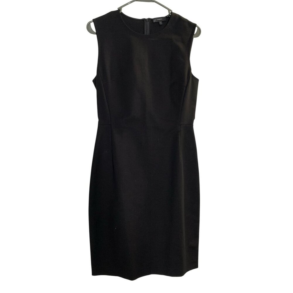 NWT Theory Fitted Dress Bodycon Work Size 6 Black Double Stretch Sleeveless $365